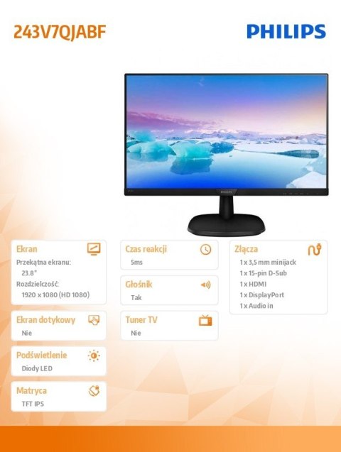 Monitor 23.8 243V7QJABF IPS HDMI DP Głośniki Monitor 23.8 243V7QJABF IPS HDMI DP Głośniki