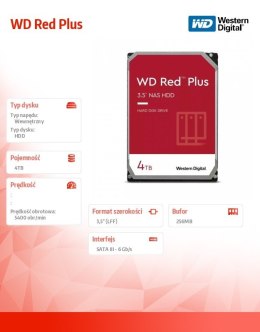 Dysk 3,5 cala WD Red Plus 4TB CMR 256MB/5400RPM