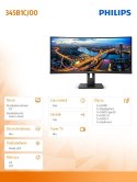 Monitor 345B1C 34'' Curved VA HDMIx2 DPx2 HAS 180mm