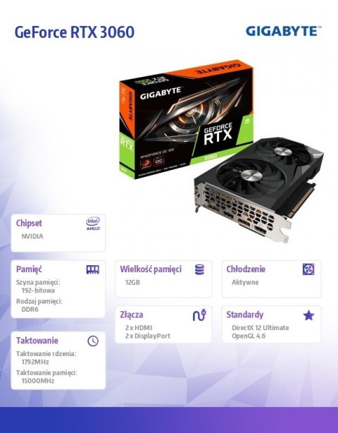 Karta graficzna GeForce RTX 3060 Windforce OC 2.0 12GB GDDR6 192bit